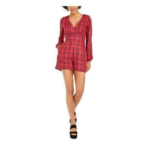 Guess Plaid Long Sleeve V Neck Romper 6